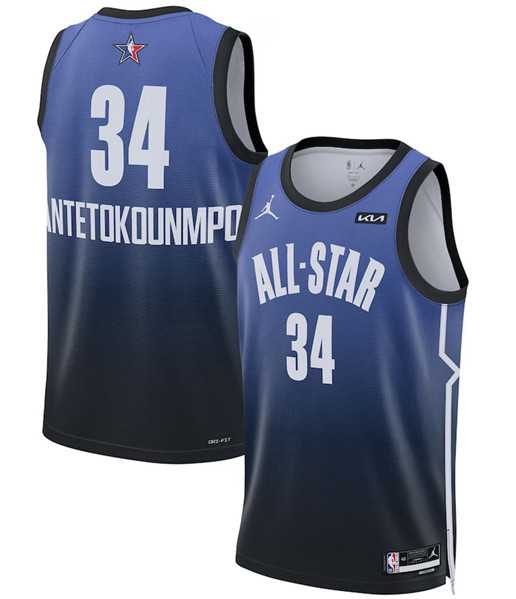 Men%27s 2023 All-Star #34 Giannis Antetokounmpo Blue Game Swingman Stitched Basketball Jersey Dzhi->2023 all star->NBA Jersey